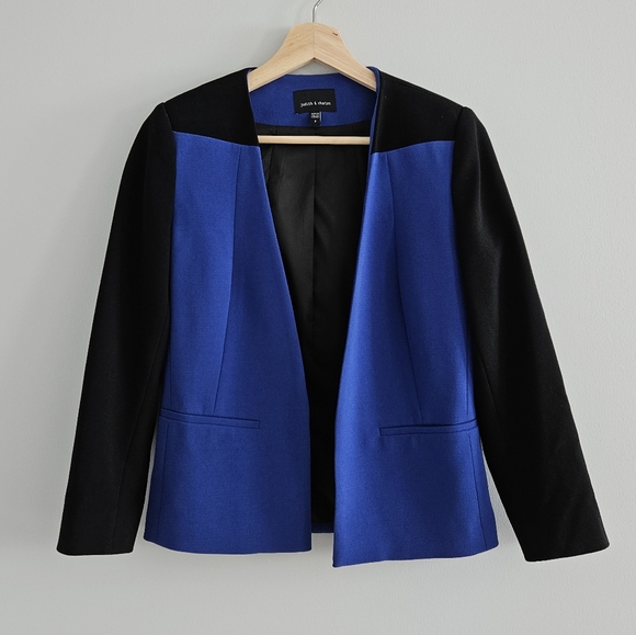 Judith & Charles Color Block Open Front Blazer Blue Black Size 2 Career - Picture 2 of 8
